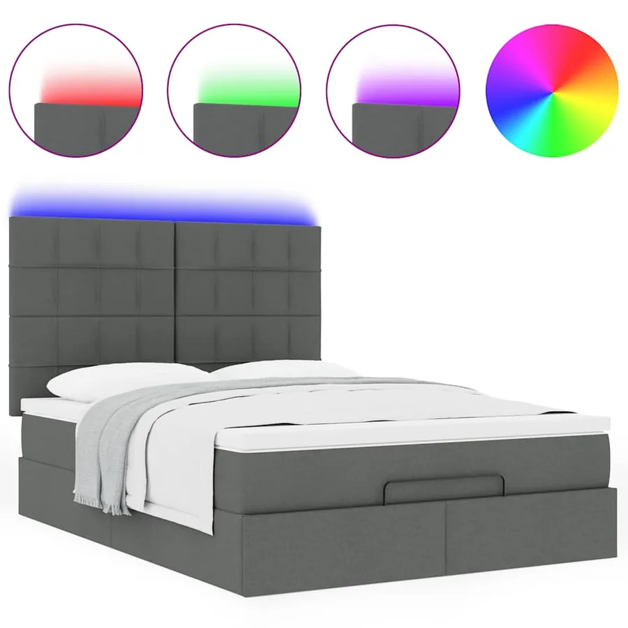 Cadre de lit ottoman avec matelas gris foncé 140x200 cm tissu - 5