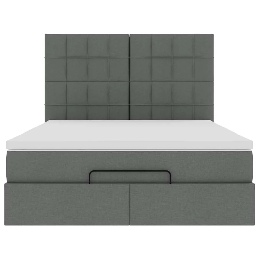 Cadre de lit ottoman avec matelas gris foncé 140x200 cm tissu - 8