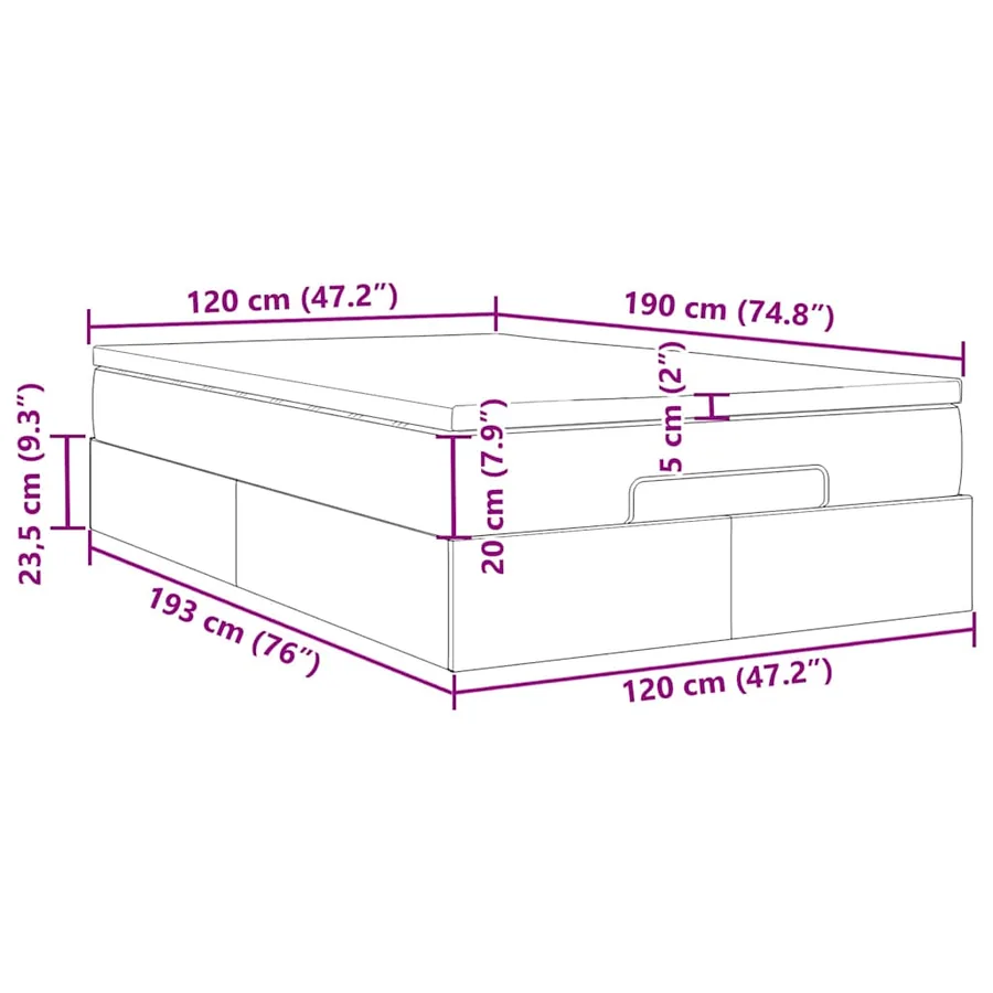Cadre de lit ottoman avec matelas gris clair 120x190 cm tissu - 17