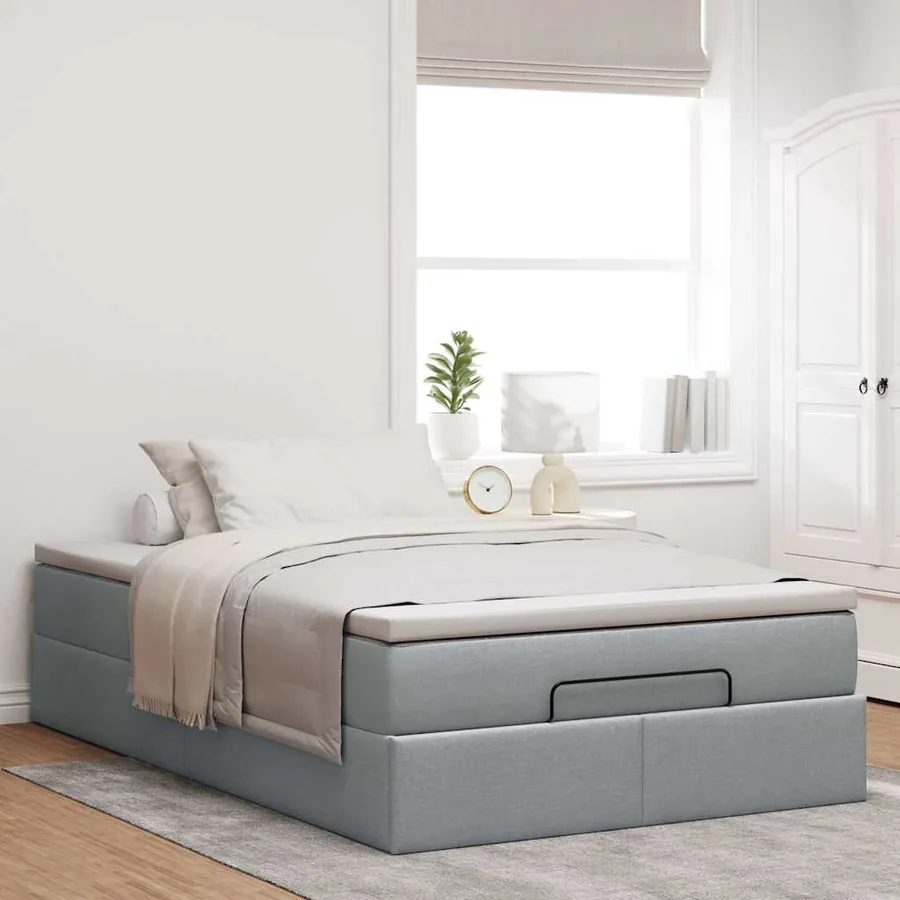 Cadre de lit ottoman avec matelas gris clair 120x190 cm tissu - 3