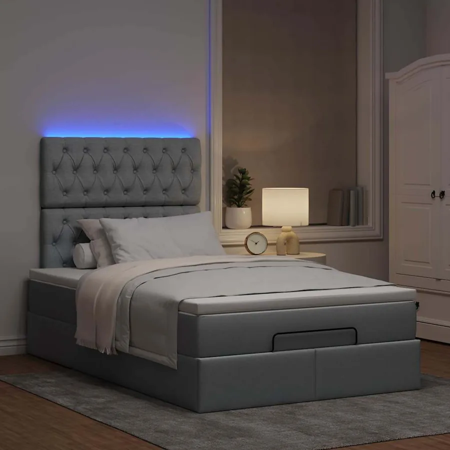 Cadre de lit ottoman avec matelas gris clair 120x190 cm tissu - 3