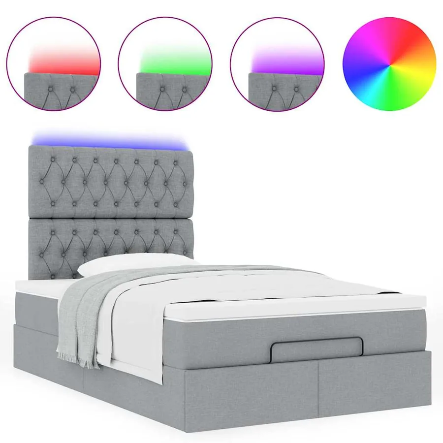 Cadre de lit ottoman avec matelas gris clair 120x190 cm tissu - 5