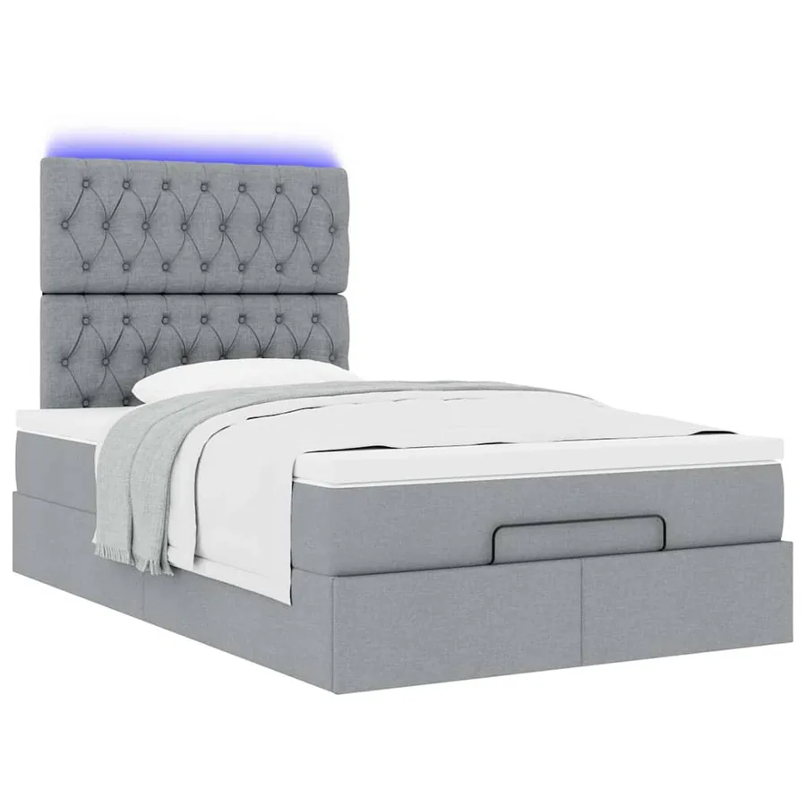 Cadre de lit ottoman avec matelas gris clair 120x190 cm tissu - 6