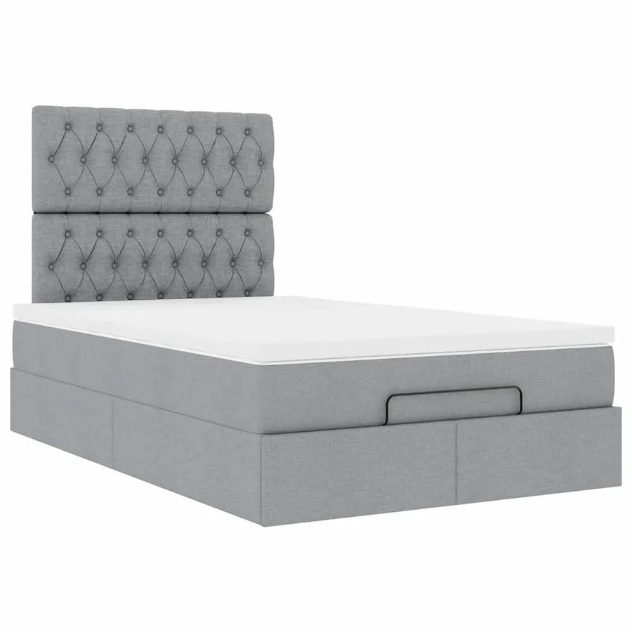 Cadre de lit ottoman avec matelas gris clair 120x190 cm tissu - 7