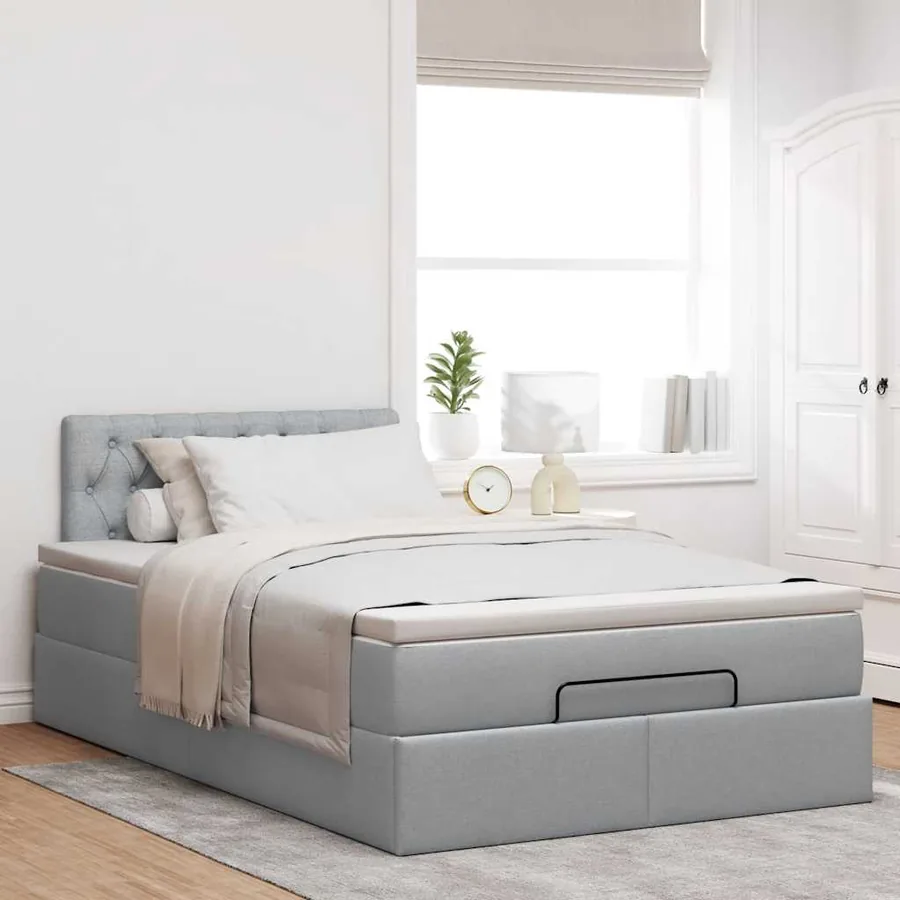 Lit ottoman avec matelas gris clair 120x190 cm tissu - 4