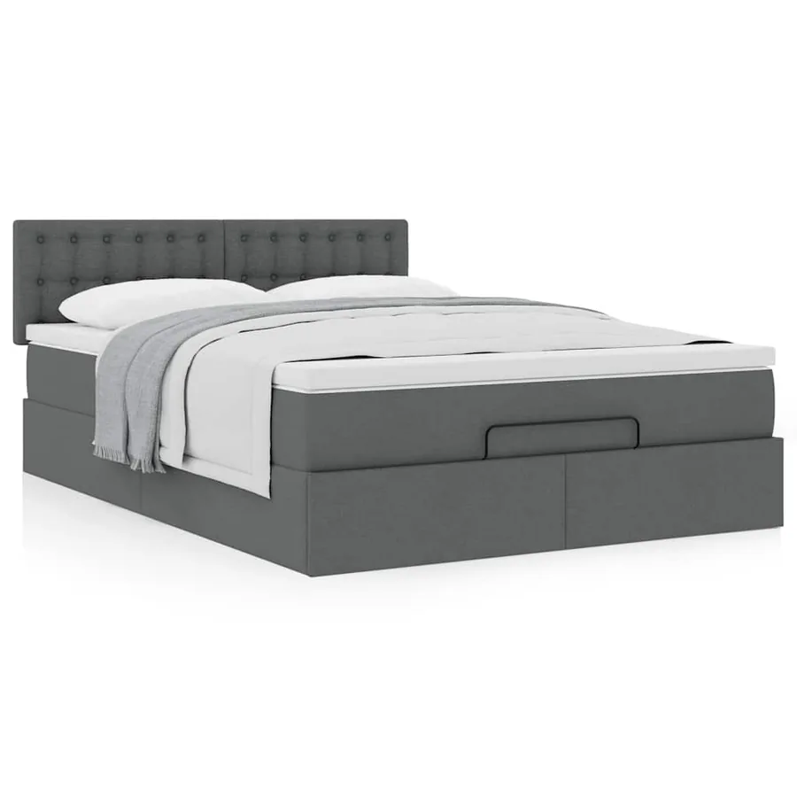 Lit ottoman avec matelas gris foncé 140x200 cm tissu - 4