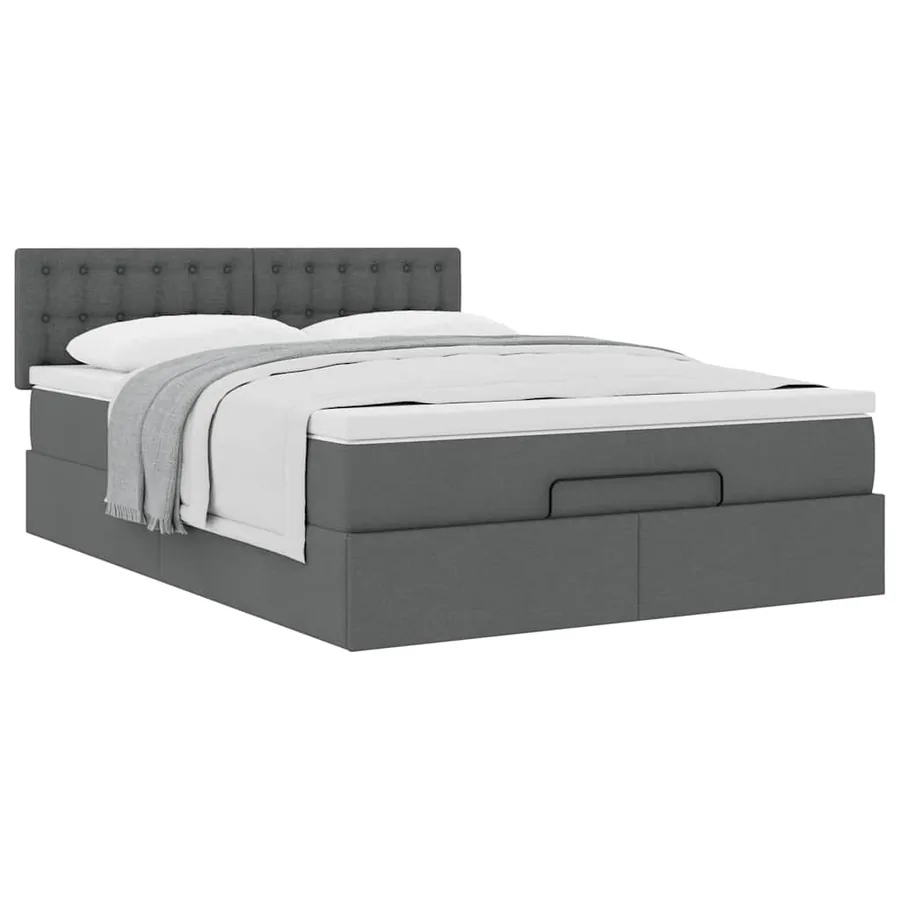 Lit ottoman avec matelas gris foncé 140x200 cm tissu - 5