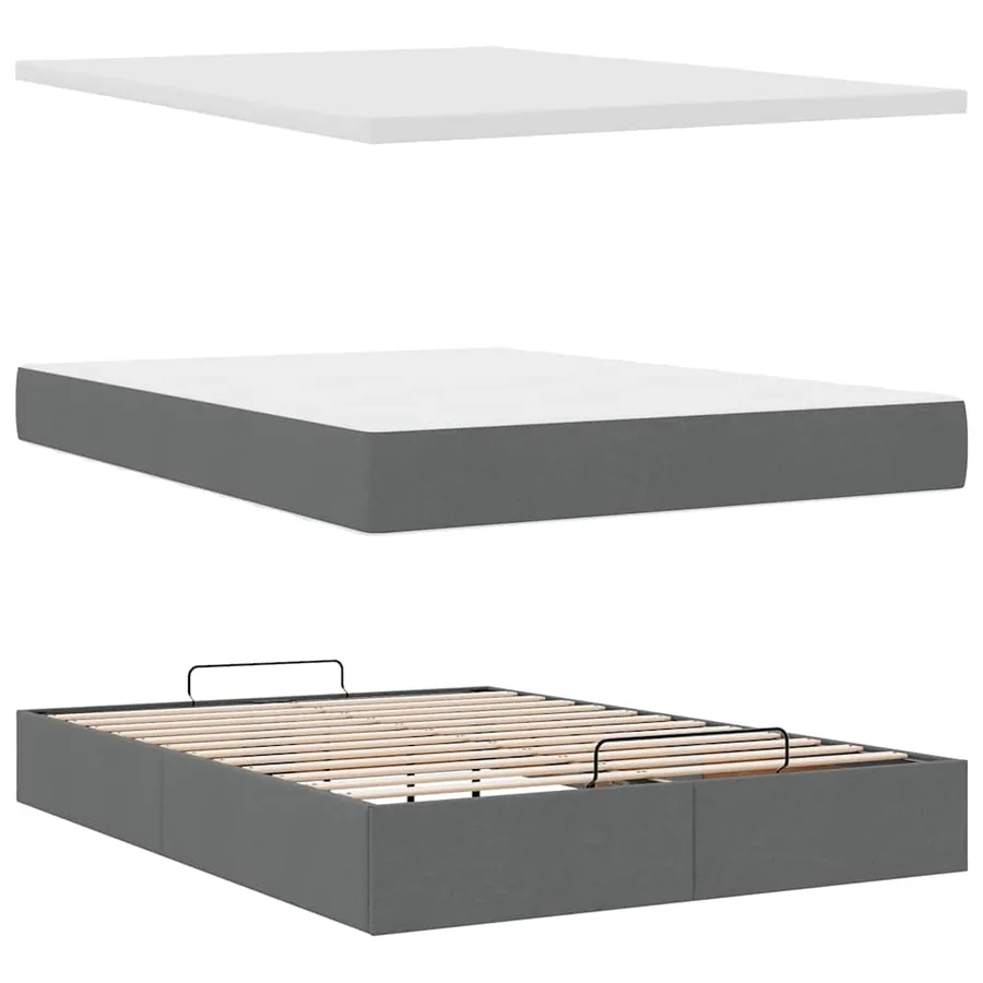 Lit ottoman avec matelas gris foncé 140x200 cm tissu - 8