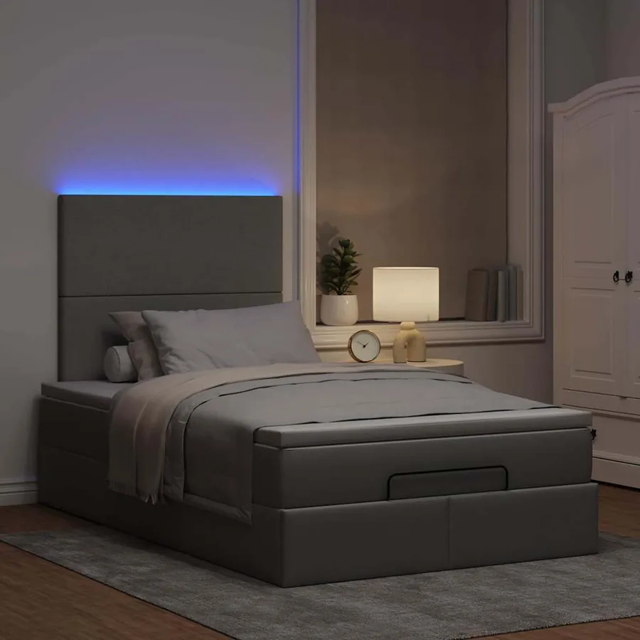 Cadre de lit ottoman avec matelas gris clair 120x190 cm tissu - 3