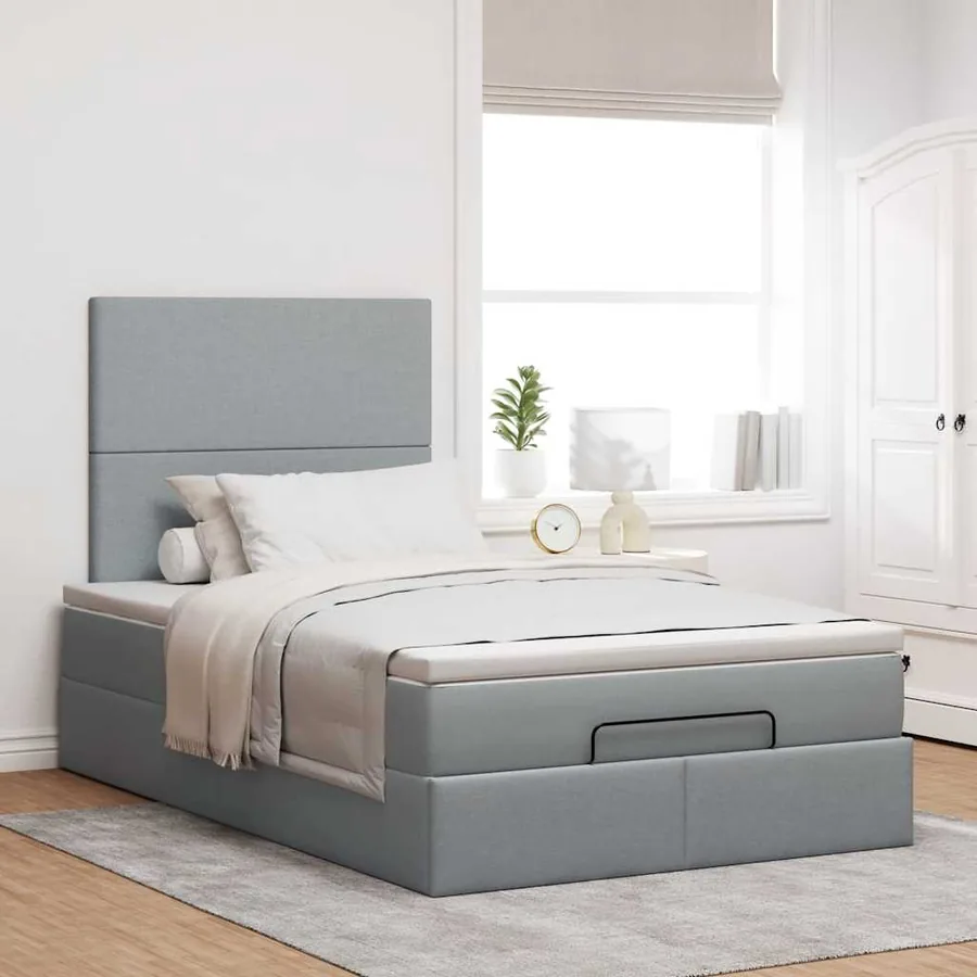Cadre de lit ottoman avec matelas gris clair 120x190 cm tissu - 4