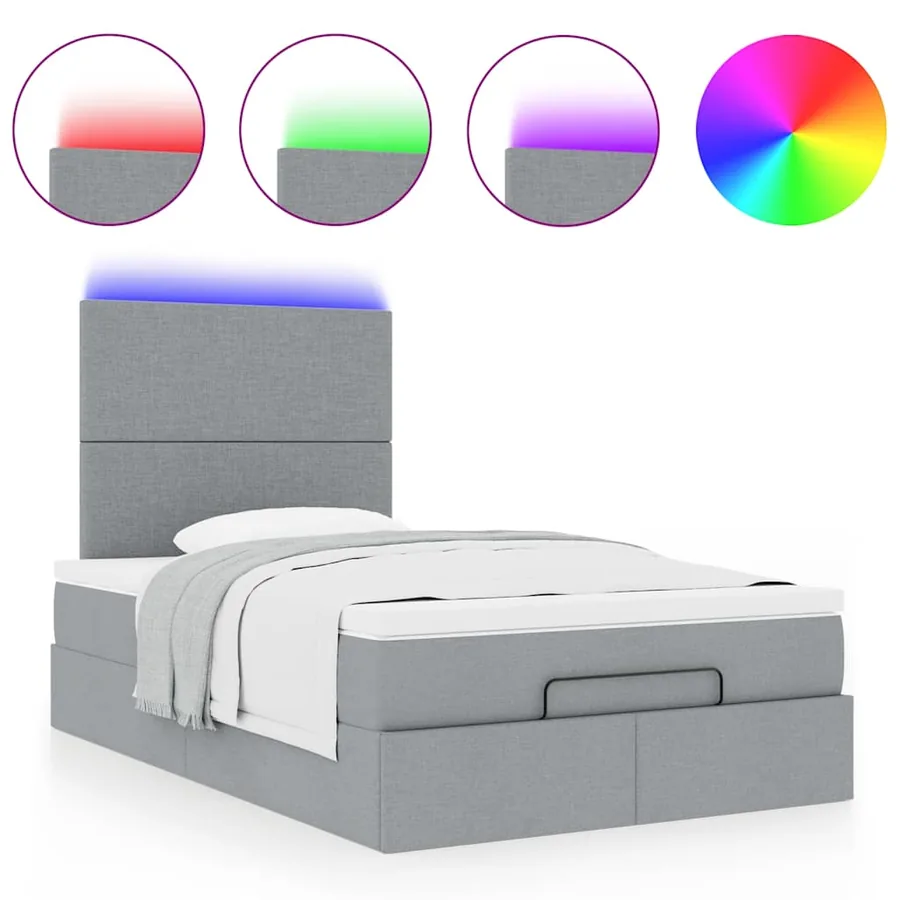 Cadre de lit ottoman avec matelas gris clair 120x190 cm tissu - 5