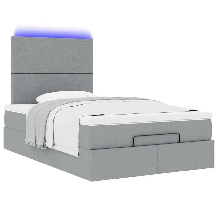 Cadre de lit ottoman avec matelas gris clair 120x190 cm tissu - 6