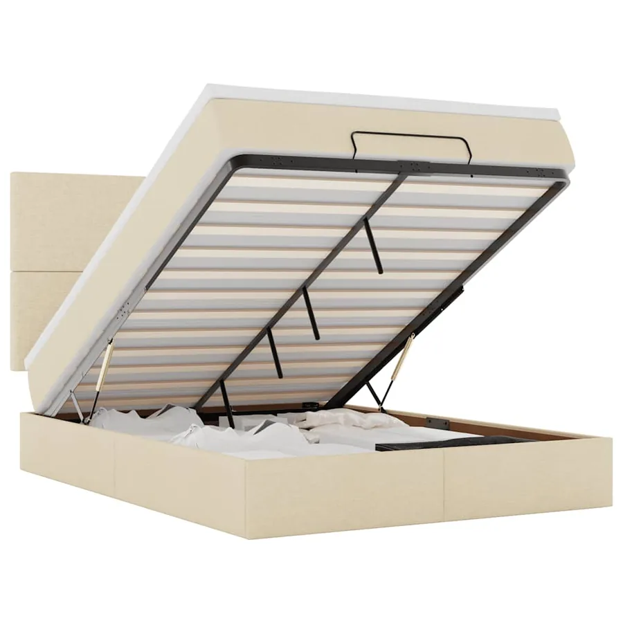 Cadre de lit ottoman avec matelas crème 140x200 cm tissu - 2