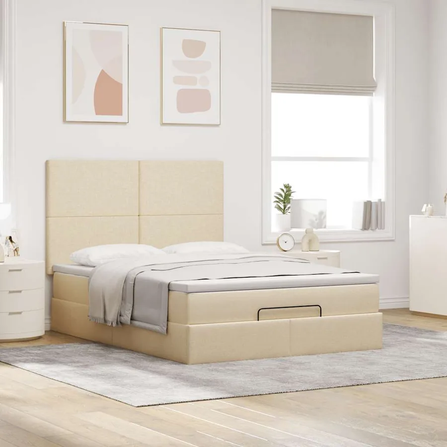 Cadre de lit ottoman avec matelas crème 140x200 cm tissu - 3