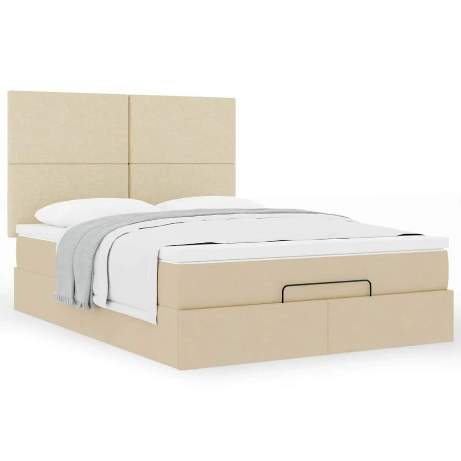 Cadre de lit ottoman avec matelas crème 140x200 cm tissu - 4