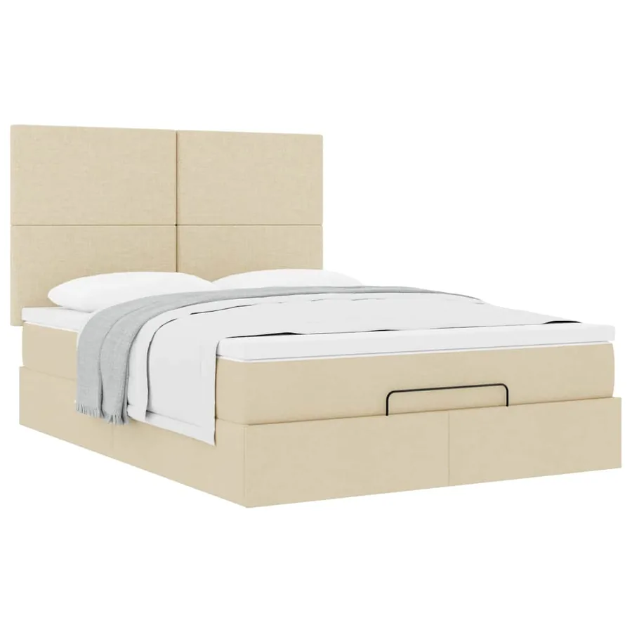 Cadre de lit ottoman avec matelas crème 140x200 cm tissu - 5