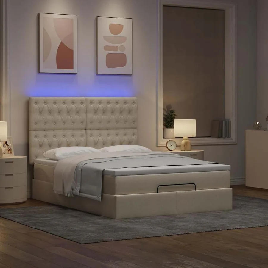Cadre de lit ottoman avec matelas crème 140x200 cm tissu - 3