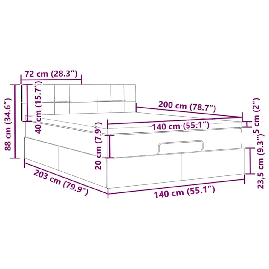 Lit ottoman avec matelas et LED crème 140x200 cm tissu - 18