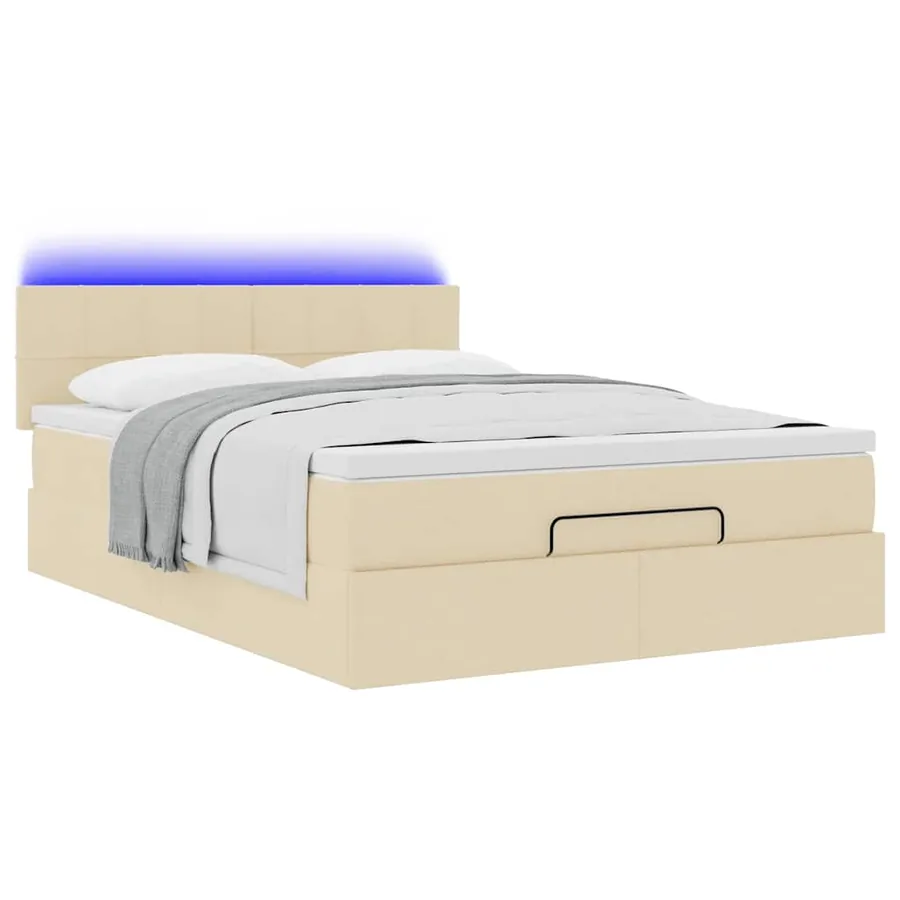 Lit ottoman avec matelas et LED crème 140x200 cm tissu - 6