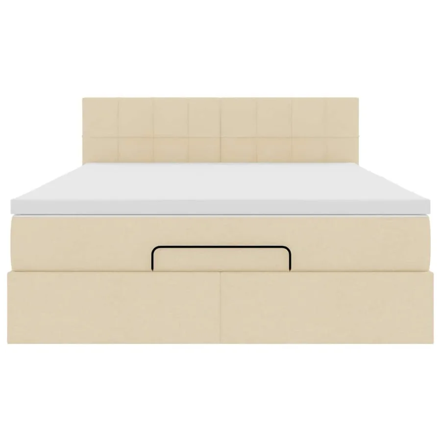 Lit ottoman avec matelas et LED crème 140x200 cm tissu - 8