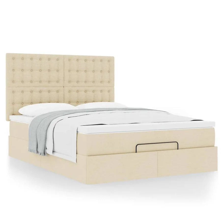 Cadre de lit ottoman avec matelas crème 140x200 cm tissu - 4
