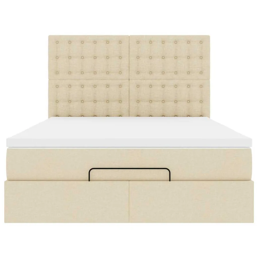 Cadre de lit ottoman avec matelas crème 140x200 cm tissu - 7