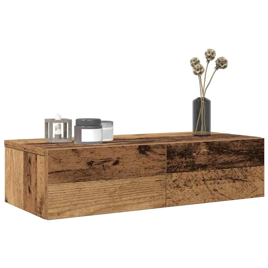 Étagère murale avec tiroirs vieux bois bois d'ingénierie