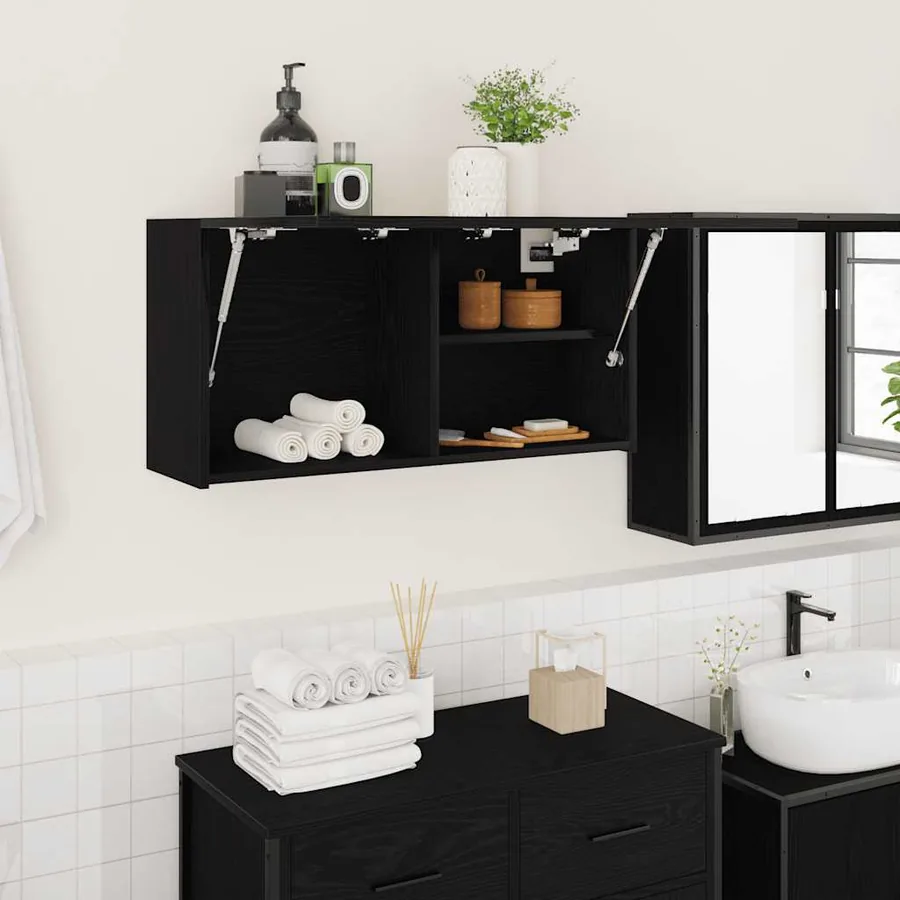 Armoire murale de bain noir 80x25x40 cm bois d'ingénierie