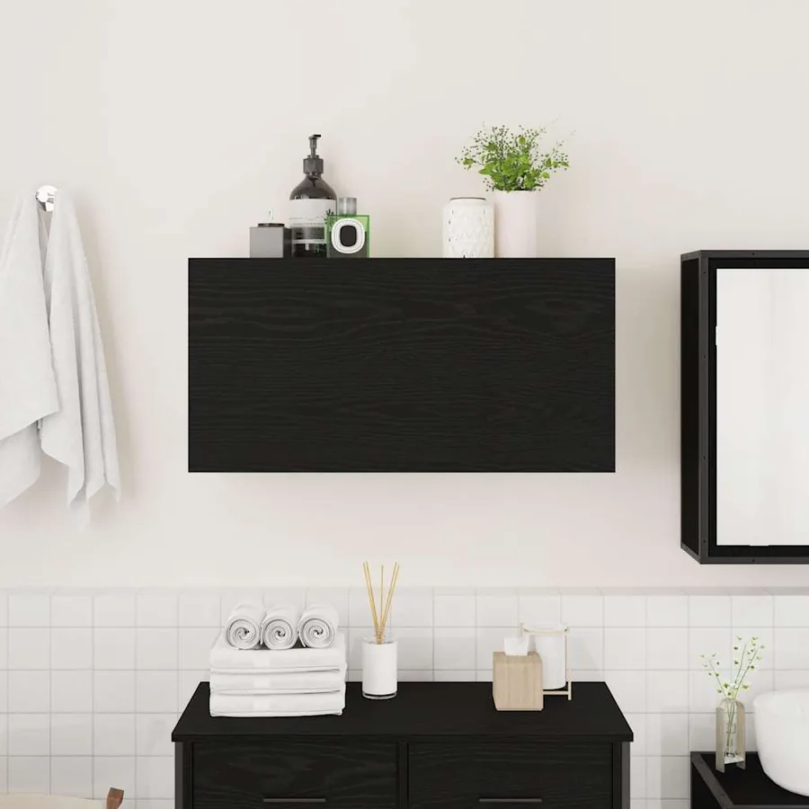 Armoire murale de bain noir 80x25x40 cm bois d'ingénierie - 3