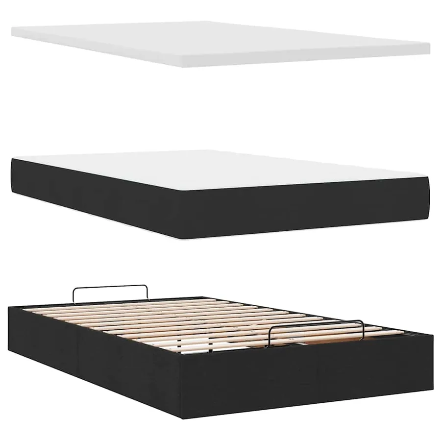 Lit ottoman avec matelas et LED noir 120x190 cm tissu - 9