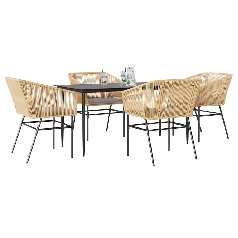 Ensemble à manger jardin coussins 5pcs marron poly rotin verre