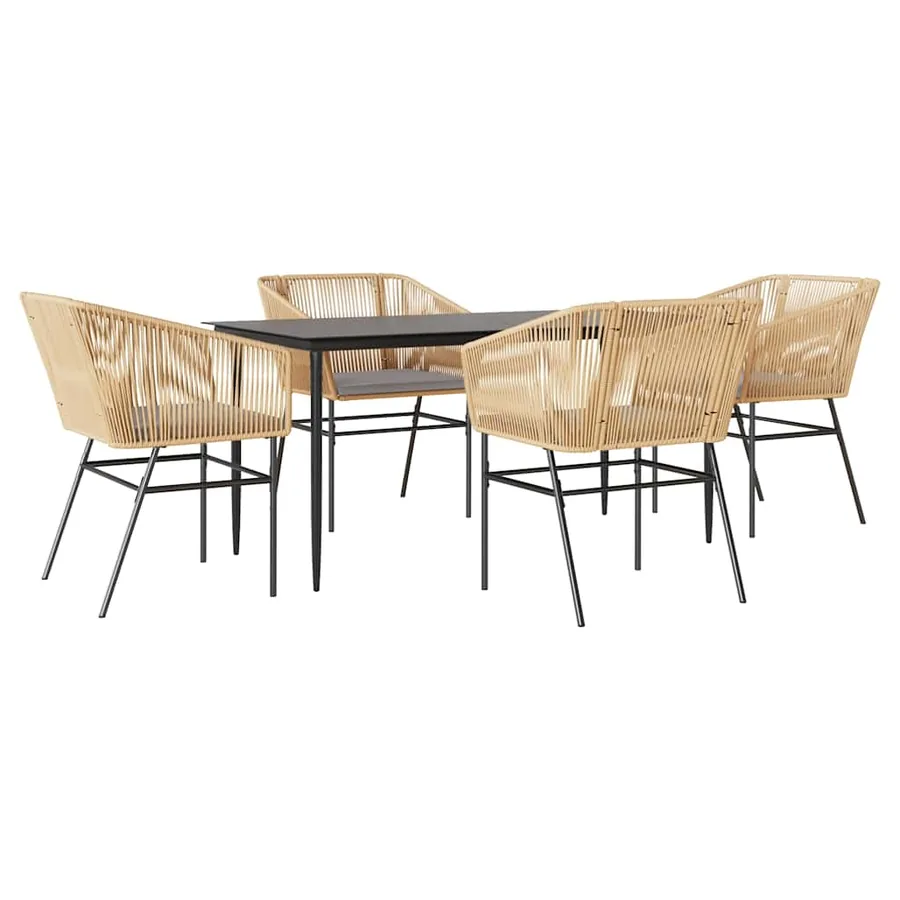 Ensemble à manger jardin coussins 5pcs marron poly rotin verre - 2