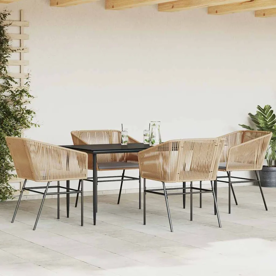 Ensemble à manger jardin coussins 5pcs marron poly rotin verre - 3