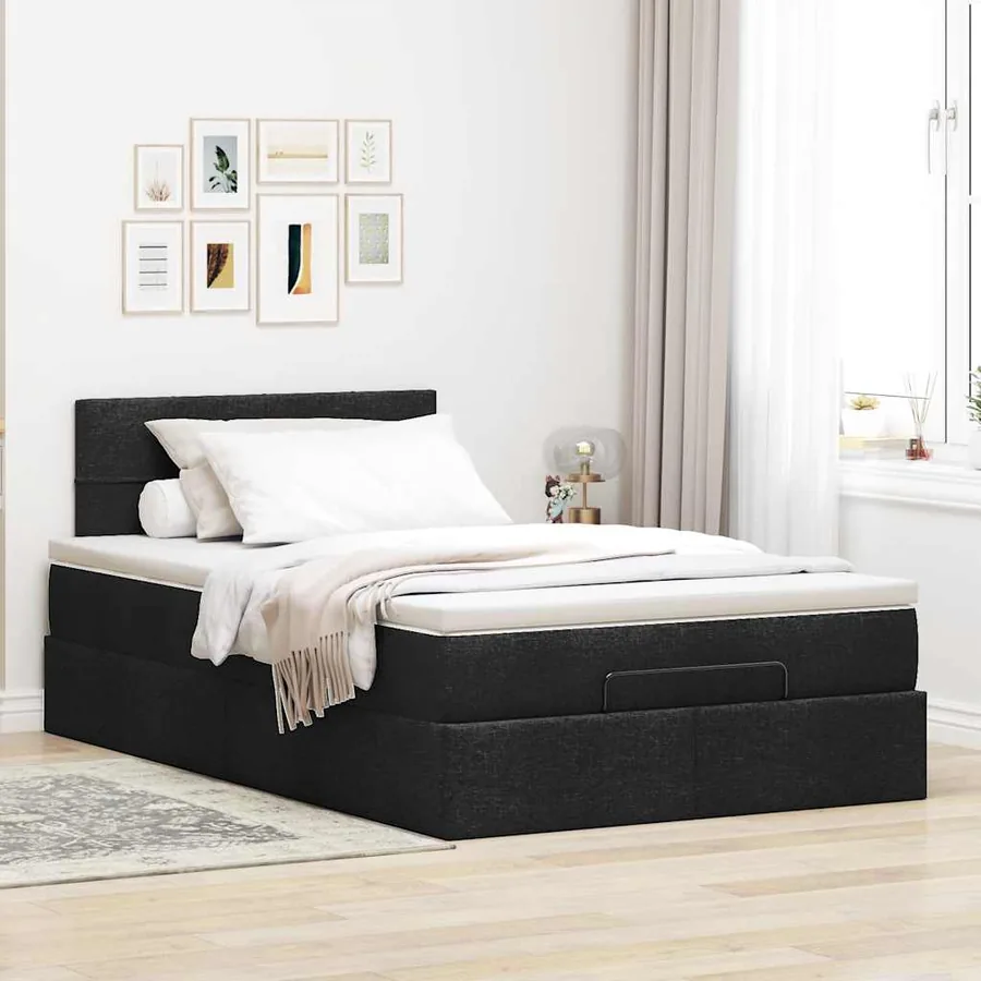 Lit ottoman avec matelas noir 120x190 cm tissu - 3