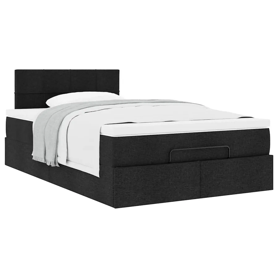 Lit ottoman avec matelas noir 120x190 cm tissu - 5