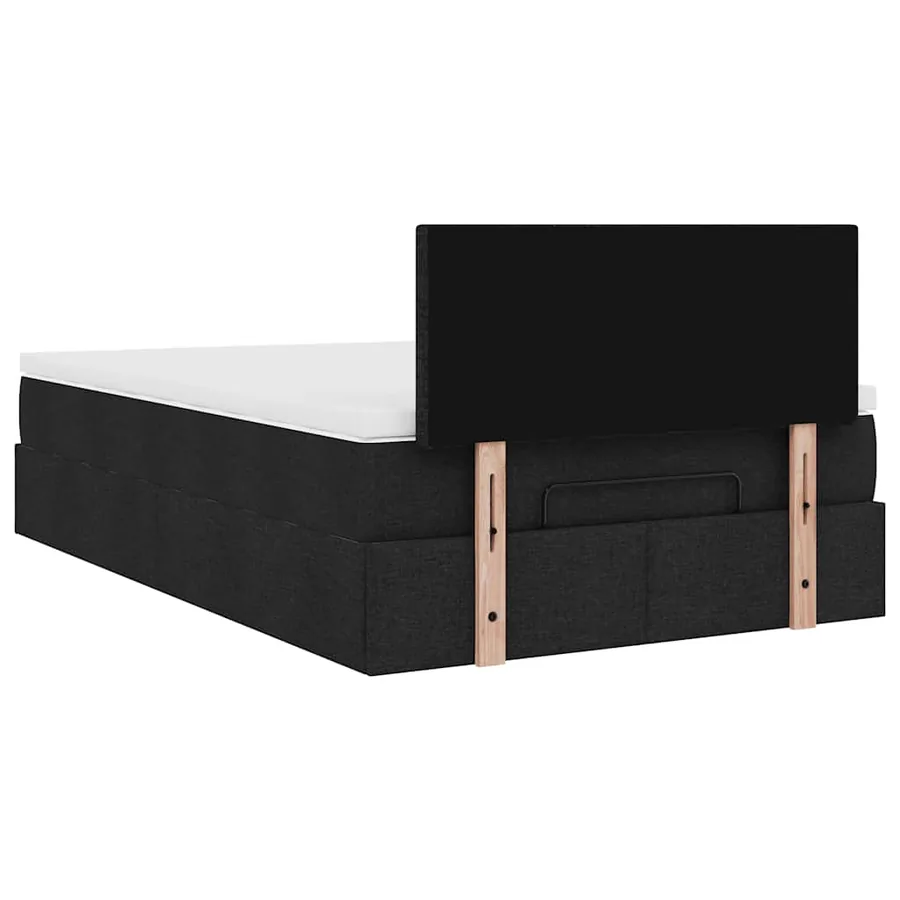 Lit ottoman avec matelas noir 120x190 cm tissu - 11