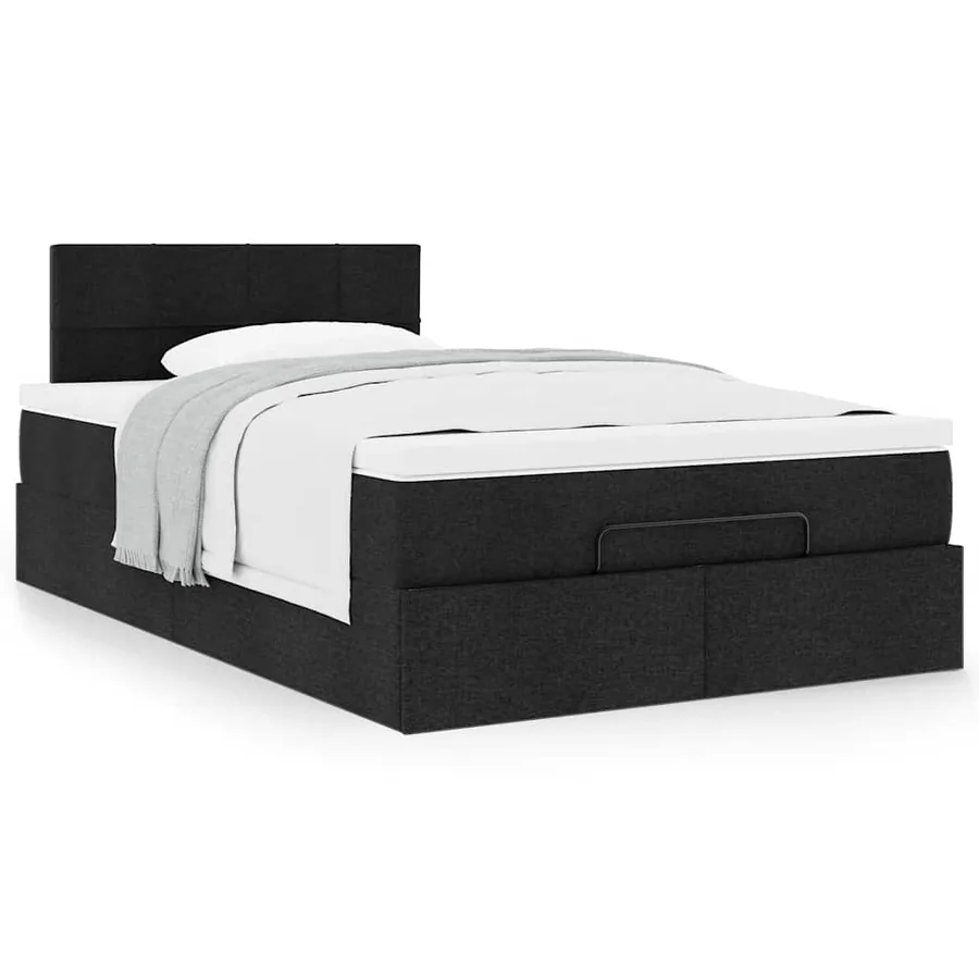 Lit ottoman avec matelas noir 120x190 cm tissu - 4