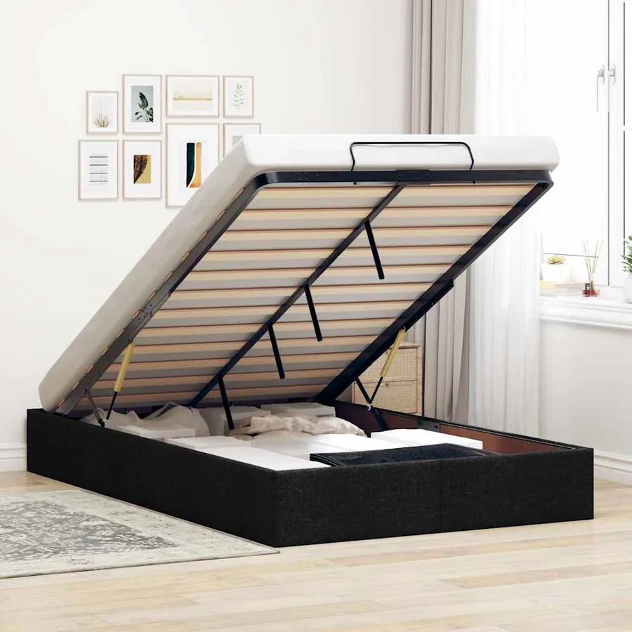 Cadre de lit ottoman sans matelas noir 120x190 cm tissu