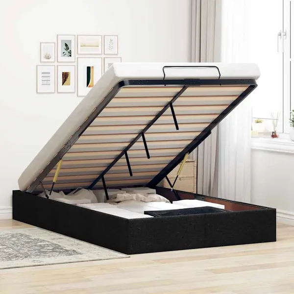 Cadre de lit ottoman sans matelas noir 120x190 cm tissu