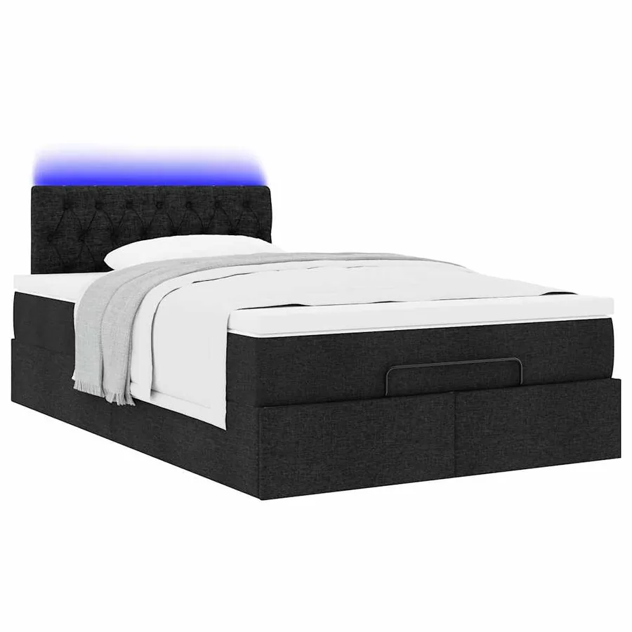Lit ottoman avec matelas et LED noir 120x190 cm tissu - 6