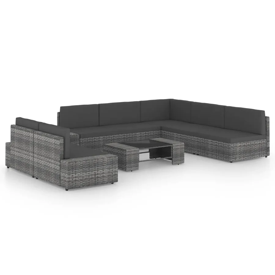 Salon de jardin 8 pcs avec coussins Gris Résine tressée