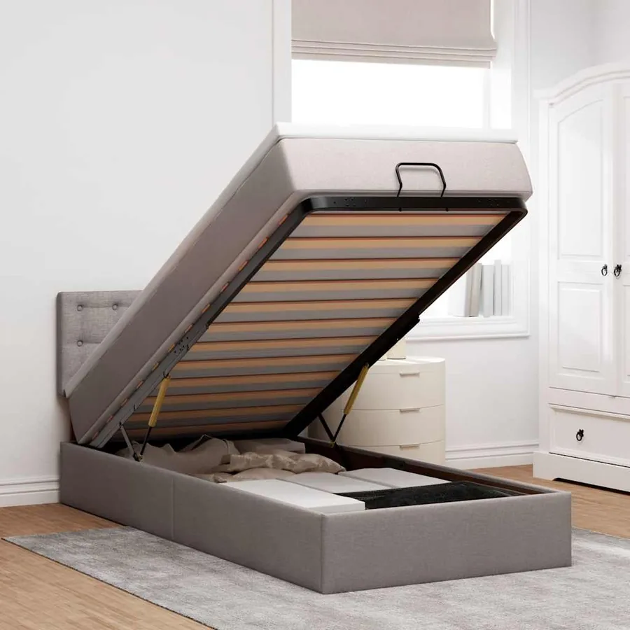 Lit ottoman avec matelas taupe 100x200 cm tissu