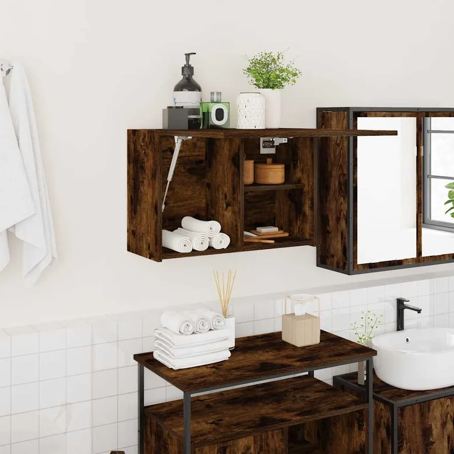 Armoire murale de bain chêne fumé 60x25x40 cm bois d'ingénierie