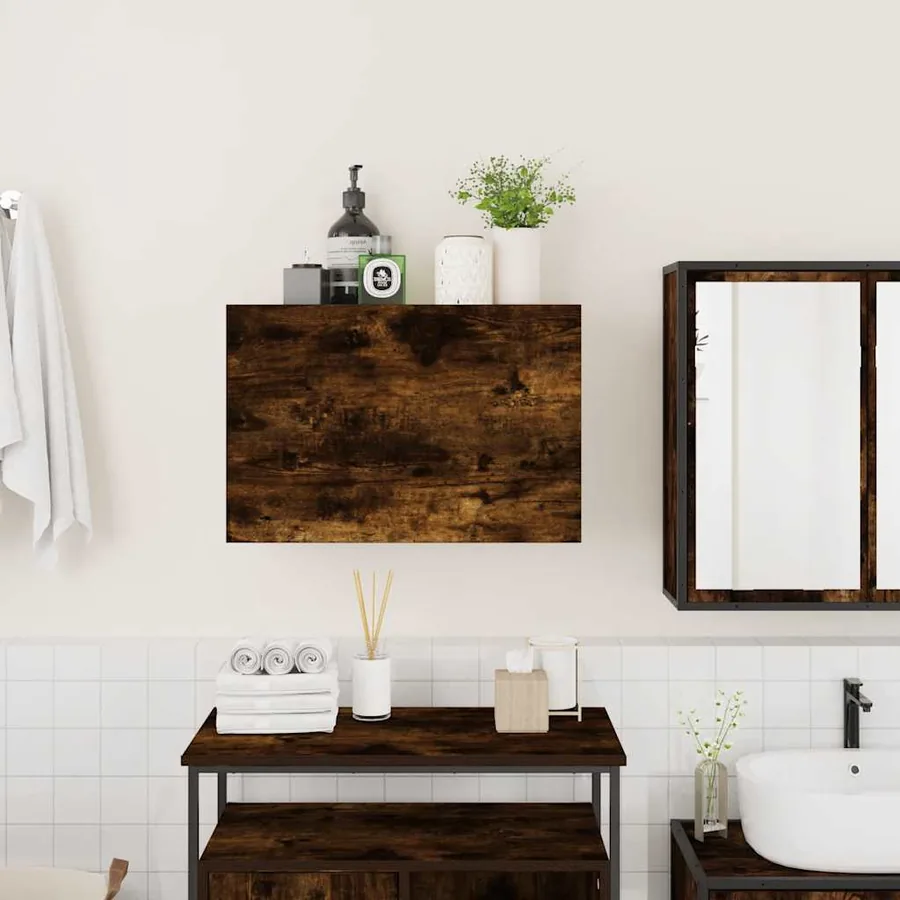 Armoire murale de bain chêne fumé 60x25x40 cm bois d'ingénierie - 3