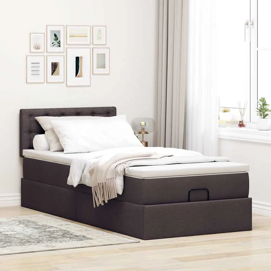 Lit ottoman avec matelas marron foncé 100x200 cm tissu - 4
