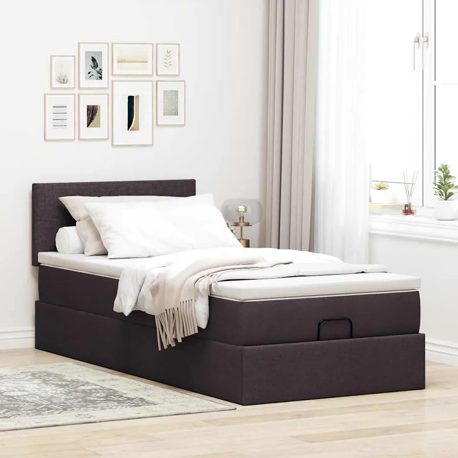Lit ottoman avec matelas marron foncé 100x200 cm tissu - 4