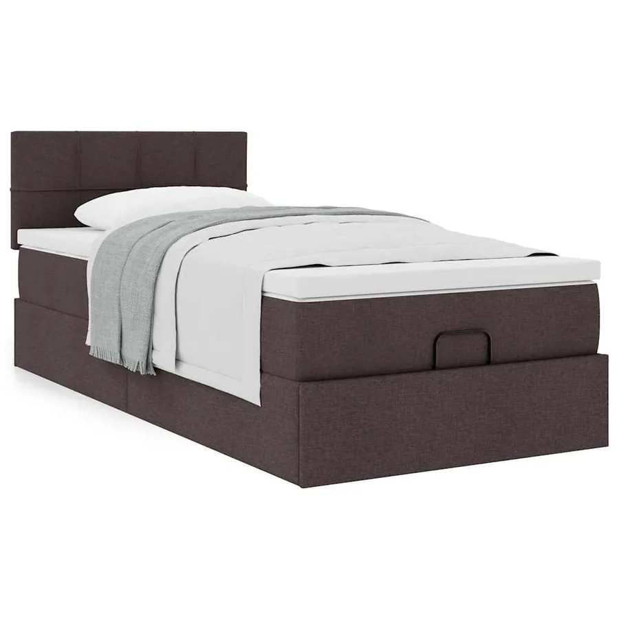 Lit ottoman avec matelas marron foncé 100x200 cm tissu - 4