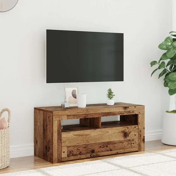 Meuble TV avec lumières LED vieux bois bois d'ingénierie