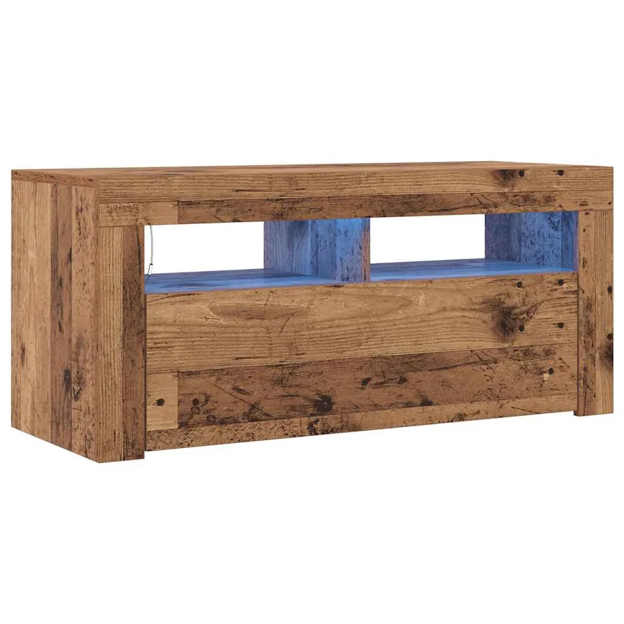 Meuble TV avec lumières LED vieux bois bois d'ingénierie - 2