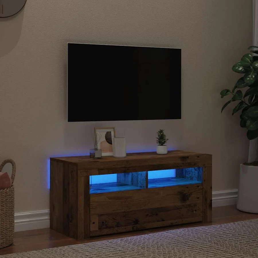 Meuble TV avec lumières LED vieux bois bois d'ingénierie - 3